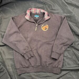 Tri Mountain Quarter Zip Pullover Sweatshirt Horse Embroidery Plaid Collar Large